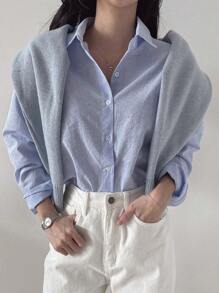 DAZY Camisa de manga larga a rayas de estilo casual para primavera y otoño, ropa de mujer para el otoño - Azul y blanco - Ver 2