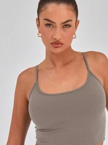 Musera Sport Áo croptop thể thao dây mảnh, ôm sát, thích hợp cho Padel, Tennis, Pickleball, tập gym, thể dục mùa đông. - Xám - Xem 3