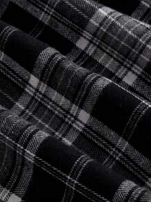 SHEIN MOD Plus Size Black Brushed Plaid Sleeveless Dress, For Summer - Black and White - View 4