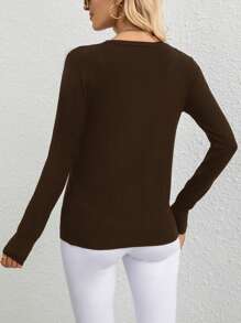 SHEIN Privé Cardigan court décontracté à manches longues et couleur unie pour femmes, automne/hiver - Marron - Voir 2