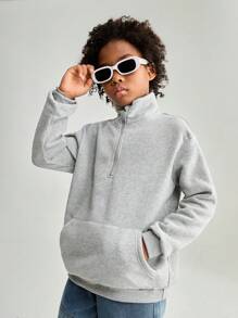 SHEIN Sweat-shirt décontracté à demi-ouverture avec fermeture éclair, convenant à tous pour les garçons préadolescents