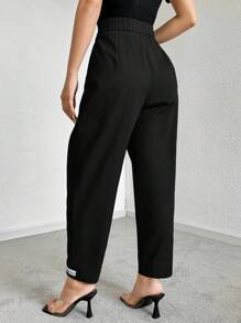 Mulvari Women's Solid Color Casual Pocket Drawstring Pants - Black - View 2