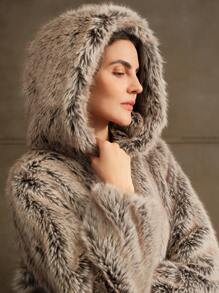 Anewsta Abrigo corto de mujer ombré esponjoso y versátil - Caqui - Ver 3