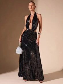 SHEIN BAE Autumn/Winter Sequin Embellished Glamorous Sexy Women's Long Mermaid Skirt, Suitable For Nightclub, Party, Graduation, Birthday Gathering, Halloween Outfits