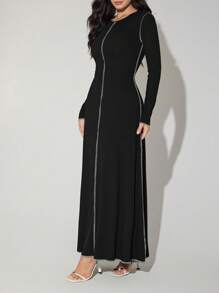 Veilorie Women's Long Sleeve Round Neck Elegant Extra Long Dress, Spring/Summer Modest