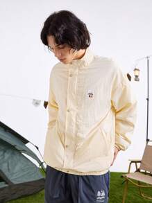 In My Nature Áo khoác ngoài trời cổ đứng in họa tiết thường ngày cho nam, Áo gió - Màu Xám nhạt - Xem 6