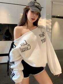 DAZY Women's Colorblock Letter Graphic Drawstring Pullover Sweatshirt