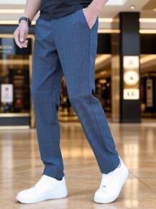 Manfinity Bizformal 男士威爾斯親王格紋斜插口袋定制西褲 - 藍色 - 查看 5