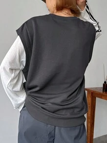 FRIFUL 女士字母印花无袖圆领运动衫 - 灰色 - 查看 6