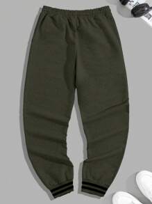 RueChic Cotton Men's Striped Drawstring Waist Pockets Relaxed Fit Sweatpants - Army Green - View 2