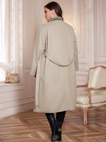 Mulvari Áo khoác dệt kim chắp vá vải nhung cỡ lớn thời trang thu đông thường ngày - Màu Khaki - Xem 2