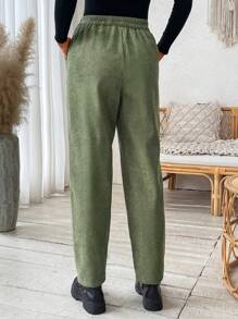 SHEIN LUNE Women's Elastic Waist Thermal Lined Pockets Splitting Design Trousers