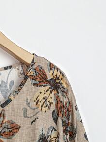 EMERY ROSE Plus Size Long Fall Dress Women Floral Print Round Neck Short Sleeve Loose Casual Dress, Fall Women Clothes