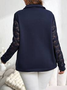 EMERY ROSE Sudadera de retazos azul talla grande para mujer, ropa de mujer de otoño, ropa de mujer de otoño - azul real - Ver 2