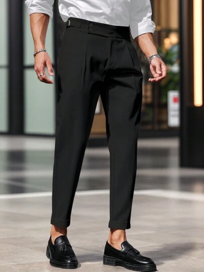 Calvornis Men's Solid Color Minimalist Casual Pants, For Fall