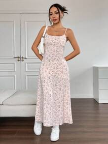 SHEIN EZwear Pink Ditsy Floral Woven Cami Dress For Women,Summer Dresses For Women,Pastel Dresses For Women - Pink - View 3
