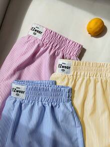 Comfortcana 3pcs Plus Size Women Striped Casual Shorts, Assorted Colors - Yellow - View 1