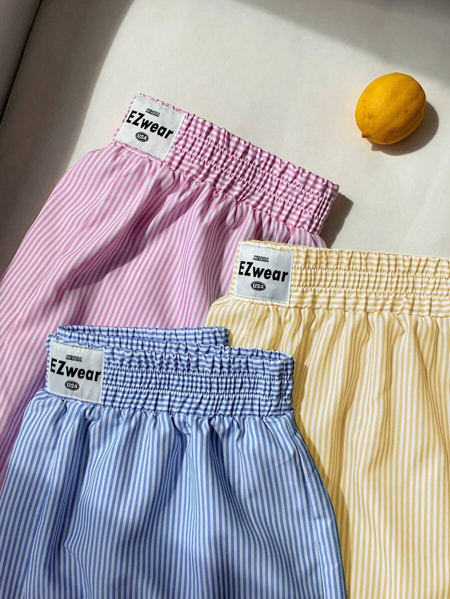 Comfortcana 3pcs Plus Size Women Striped Casual Shorts, Assorted Colors - Yellow - View 1