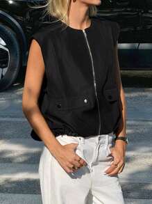 Muchica Women's Solid Color Zip-Up Casual Jacket For Summer - Black - View 4