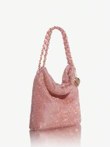 SHEIN SXY Ladies, Women Top Handle Bags , Evening Bags, Fashionable, Simple, Elegant, Versatile, Luxury, Full Of Diamonds,Pink,Blingbling, Heart-Shaped Bag Charm,For Cocktail Party,Party,Prom,Club,Date,Birthday,Evening,Date Night