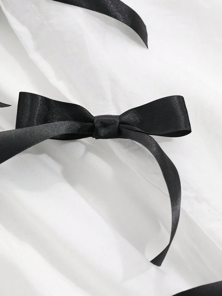 Maglietta casual a maniche lunghe da donna con fiocco, in stile patchwork a contrasto di colori, abbigliamento autunnale, abbigliamento per il ritorno a scuola