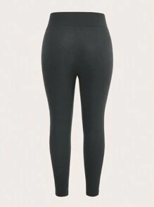 SHEIN Clasi 大码纯色纽扣缀饰休闲紧身裤 - 灰色 - 查看 2