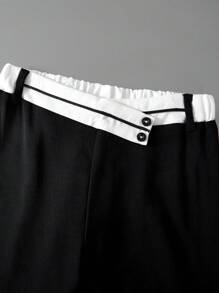 Locker sitzende Freizeithose mit Farbblock-Taille und weitem Bein für Tween Mädchen