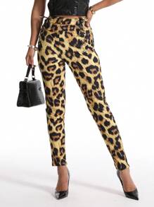 Chiquease Women's Casual Leopard Print Drawstring Waist Leggings Fall Cloth For Women - Multicolor - View 1