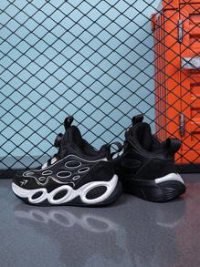 Adolescenți băieți pantofi de iarnă înalți cu decor cu imprimeu grafic, căptușeală caldă, moale și confortabil, închidere rotativă reglabilă, potriviți pentru purtarea zilnică și campus