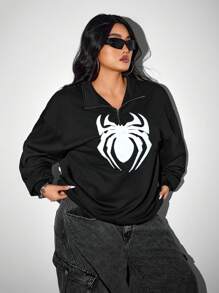 SHEIN ICON Plus Size damska bluza z nadrukiem pająka, kostium na Halloween