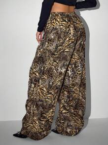 SHEIN ICON ICON Plus Size Women's Low Rise Leopard Print Cargo Trousers