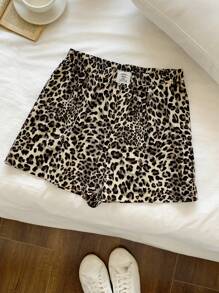 Comfortcana Bộ áo sơ mi và quần short có cổ in họa tiết da báo ngắn tay cho nữ, Xuân/Hè - trắng - Xem 4