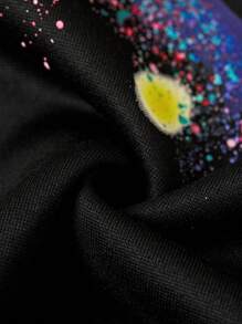 2pcs Tween Boys Casual Korean Style Graphic Print Hoodie Cardigan Jacket And Crossbody Bag Set,In Fall/Winter