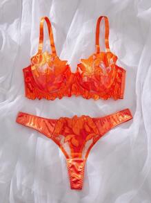2 件套橙色加大码性感文胸和内裤内衣套装，提升 - 橘色 - 查看 3