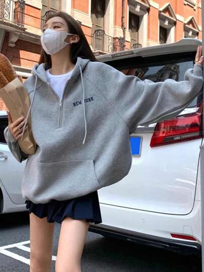 INAWLY Women's Letter Print Zip-Up Hoodie Sweatshirt, Autumn & Winter,Long Sleeve Tops Graduation,Back To School Outfits,Graduation,Teacher Outfits For Women,Back To School Pullover Fall Outfit