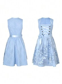 Vestido tradicional bávaro azul bordado Dirndl para mujer, disfraz de sirvienta alemana de Oktoberfest - Azul - Ver 8