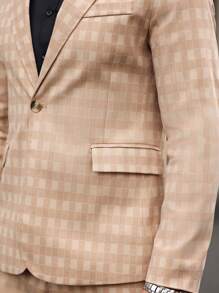 Manfinity Mode Men's Plaid Print Single-Breasted Long Sleeve Suit Jacket And Pocket Trousers 2-Piece Suit Set - Khaki - View 5