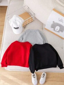 SHEIN 3 件装年轻男孩圆领字母印花长袖街头时尚休闲运动衫套装 - 黑色 - 查看 2