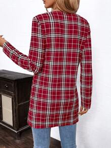 SHEIN Clasi Karierte Jacke in Mittellänge, für Frühling & Herbst - Bordeaux - Übersicht 2