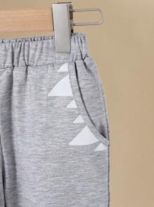 SHEIN 2 件套男童休闲怪物卡通图案拉链夹克和运动裤套装，舒适保暖，适合春秋冬穿着 - 深灰色 - 查看 7