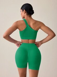 Easithlete Women's Summer Solid Color Sleeveless Cropped Top And Shorts Casual Sportswear Set Workout Women Set - Green - View 5