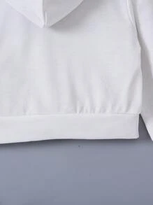 SHEIN Jaket Kasual Berkerudung Lengan Panjang Warna Polos dengan Resleting Depan untuk Anak Perempuan, Musim Gugur & Musim Dingin - Putih - View 6