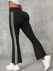 SHEIN Essnce 高腰撞色条纹弹力喇叭裤春秋