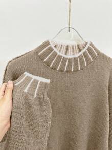 Chiquease Women's Casual Loose Striped Crew Neck Sweater, Fall/Winter,Long Sleeve Tops