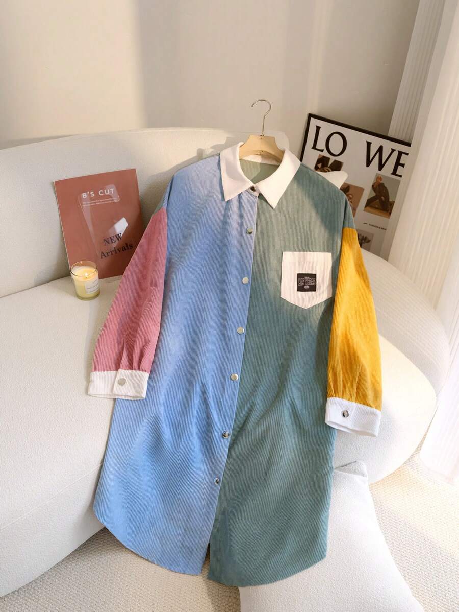 SHEIN EZwear Cộng với kích thước khối màu nút lên áo khoác thoải mái thường ngày - Nhiều màu - Xem 1