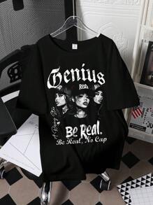 Teen Girls' Casual Graphic Letter Print Short Sleeve T-Shirt, Summer - Black - View 1
