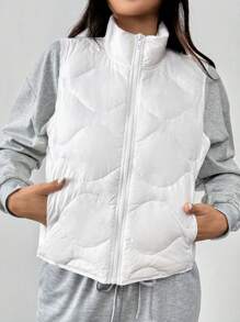 SHEIN EZwear Women's White Woven Sleeveless Down Jacket Warm Early Winter Vest - White - View 5