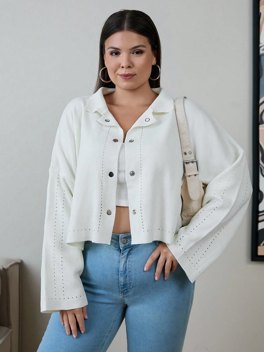 RueChic Cardigan à boutons et à épaules tombantes, coupe oversize, unicolore - Blanc - Voir 1