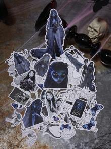 Corpse Bride X SHEIN 56张卡通人物图案贴纸套装，情侣婚礼、礼物、情人节 - 彩色 - 查看 2