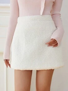 EastFlair Jupe en fourrure de teddy d'automne/hiver pour femmes - Blanc - Voir 2